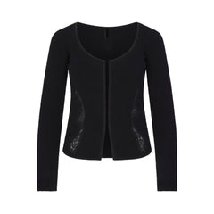 LACE KNIT LONG SLEEVE CARDIGAN | OBSIDIAN