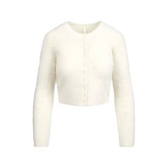 BRUSHED ALPACA LONG SLEEVE CARDIGAN | EGRET