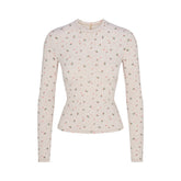COTTON JERSEY LONG SLEEVE T-SHIRT | OATMEAL HEATHER HOLLY PRINT