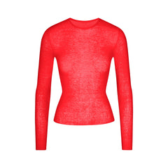 SHEER RIB LONG SLEEVE TOP | CARMINE