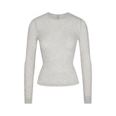 SHEER RIB LONG SLEEVE TOP | LIGHT HEATHER GREY