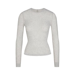 SHEER RIB LONG SLEEVE TOP | LIGHT HEATHER GREY