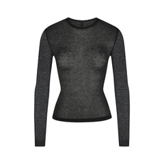 SHEER RIB LONG SLEEVE TOP | SOOT