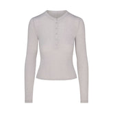 SHEER MODAL CREWNECK HENLEY | HEATHER GREY