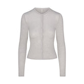 SHEER MODAL CARDIGAN WITH COVERED BUTTONS | HEATHER GREY