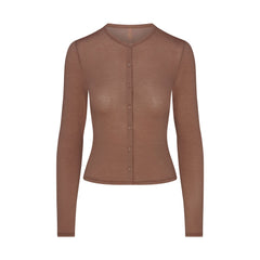 SHEER MODAL CARDIGAN WITH COVERED BUTTONS | SIENNA