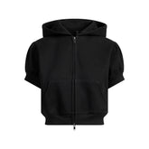 COTTON FLEECE BUBBLE SLEEVE CROPPED ZIP UP | ONYX