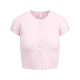 BRUSHED ALPACA SHORT SLEEVE CARDIGAN | CHERRY BLOSSOM