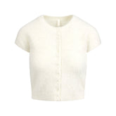 BRUSHED ALPACA SHORT SLEEVE CARDIGAN | EGRET