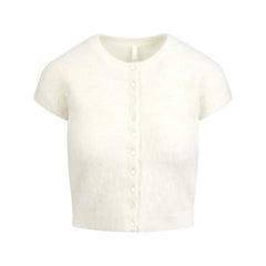 BRUSHED ALPACA SHORT SLEEVE CARDIGAN | EGRET
