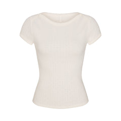 HEAVY POINTELLE BOATNECK TEE | MARBLE
