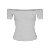 COTTON JERSEY OFF THE SHOULDER TOP | LIGHT HEATHER GREY