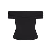 SMOOTH LAYERS ASYMMETRICAL OFF THE SHOULDER TOP | OBSIDIAN