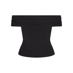 SMOOTH LAYERS ASYMMETRICAL OFF THE SHOULDER TOP | OBSIDIAN