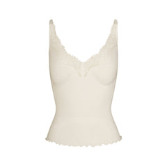 RIB KNIT LACE CAMI | EGRET