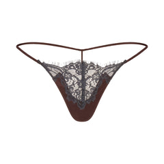 SILK LACE STRING THONG | ESPRESSO CONTRAST