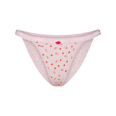 LIGHTWEIGHT COTTON LOGO PICOT STRING BIKINI | BABY PINK ARROWED HEARTS