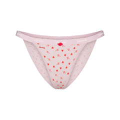 LIGHTWEIGHT COTTON LOGO PICOT STRING BIKINI | BABY PINK ARROWED HEARTS