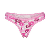 LIGHTWEIGHT COTTON LACE THONG | PINK ALLOVER LIPSTICK
