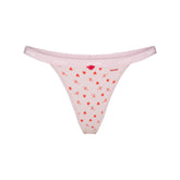 LIGHTWEIGHT COTTON LOGO PICOT THONG | BABY PINK ARROWED HEARTS
