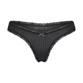 LIGHTWEIGHT COTTON POINTELLE LACE THONG | SOOT TONAL