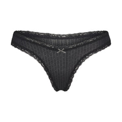 LIGHTWEIGHT COTTON POINTELLE LACE THONG | SOOT TONAL