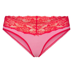 LIGHTWEIGHT COTTON WIDE LACE BRIEF | CARNATION CONTRAST
