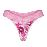 LIGHTWEIGHT COTTON WIDE LACE THONG | PINK ALLOVER LIPSTICK