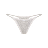 LIGHTWEIGHT COTTON POINTELLE LACE STRING THONG | LIGHT HEATHER GREY PIN DOT