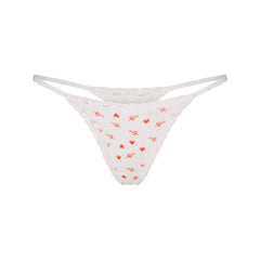 LIGHTWEIGHT COTTON POINTELLE LACE STRING THONG | SNOW ARROWED HEARTS