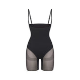 POWER MESH SHAPEWEAR CORE SCULPT OPEN BUST MID THIGH BODYSUIT | ONYX