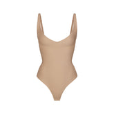 SKIMS BODY CORE SCULPT PLUNGE THONG BODYSUIT | CLAY