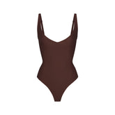 SKIMS BODY CORE SCULPT PLUNGE THONG BODYSUIT | COCOA