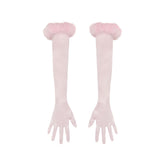 SILK FEATHER TRIM GLOVES | CHERRY BLOSSOM