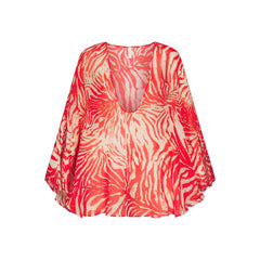 SWIM COVER-UPS SHEER MINI KAFTAN | CARMINE ZEBRA PRINT