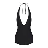 SIGNATURE SWIM PLUNGE SHORTIE ONE PIECE | ONYX