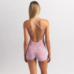 STRETCH LACE LOW BACK ONESIE | BABY PINK