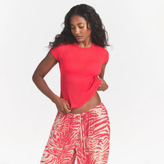 SHEER RIB T-SHIRT | CARMINE