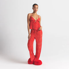 SHEER VELVET CAMI AND PANT SET | RUBY