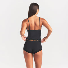 FITS EVERYBODY LACE TRIANGLE CAMI AND BOY SHORT SET | ONYX