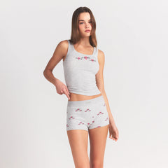 COTTON RIB TANK AND SHORT SET | LIGHT HEATHER GREY TRIPLE HEARTS