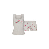 COTTON RIB TANK AND SHORT SET | LIGHT HEATHER GREY TRIPLE HEARTS