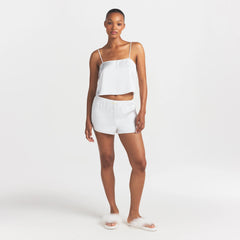 WOVEN SHINE CAMI AND SHORT SLEEP SET | IVORY