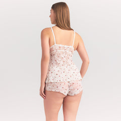 STRETCH LACE BABYDOLL TOP | IVORY CHERRY PRINT