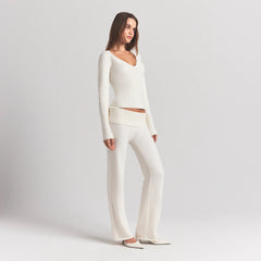 SWEATER KNITS RIBBED LONG SLEEVE TOP | IVORY