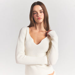 SWEATER KNITS RIBBED LONG SLEEVE TOP | IVORY