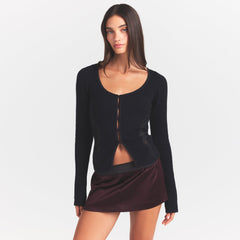 LACE KNIT LONG SLEEVE CARDIGAN | OBSIDIAN