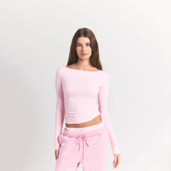 COTTON JERSEY LONG SLEEVE BOATNECK TOP | CHERRY BLOSSOM