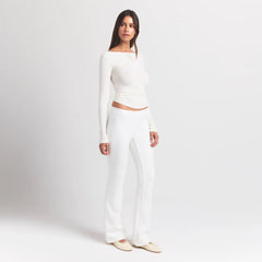 COTTON JERSEY LONG SLEEVE BOATNECK TOP | MARBLE