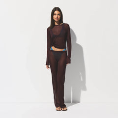 SLINKY KNIT CREW NECK LONG SLEEVE TOP | CURRANT